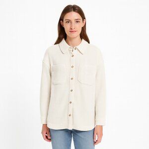 Madewell Cream White Sweater Waffle Knit Small Long Sleeve Collar Button Down